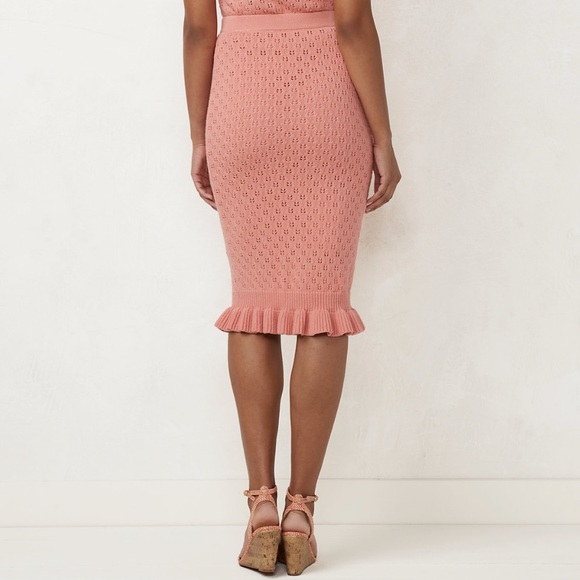*SOLD* NWT LC Lauren Conrad Pointelle Skirt Size XS Pink Midi Ruffle Flounce - Picture 2 of 2